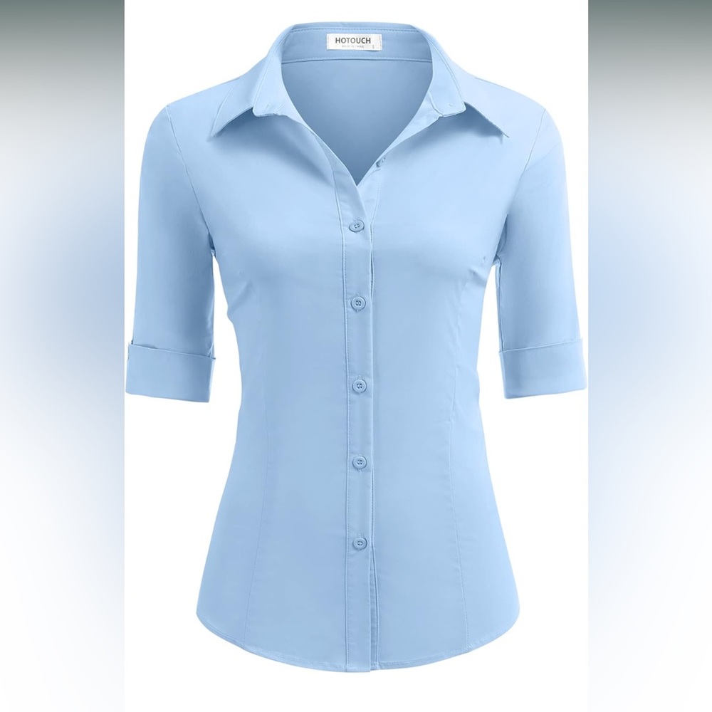 HOTOUCH Women's Button Down Shirts 3/4 Sleeve Stretch Button Up Dress Shirt
